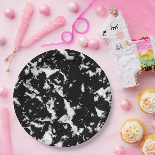 Abstracte Grunge Marble - zwart en wit Papieren Bordje (Feest)