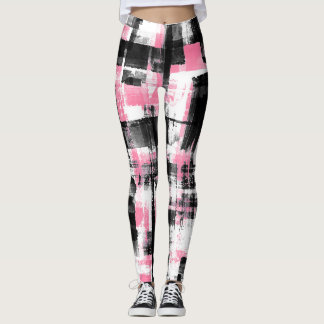 Abstracte Grunge Roze Wit en Zwart Leggings
