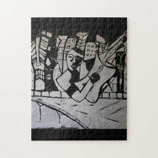 ABSTRACTE GUITARIST ZWARTE WHITE LEGPUZZEL (Verticaal)