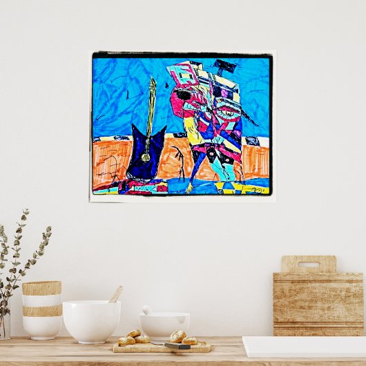 ABSTRACTE GUITARISTISCHE TEKENING POSTER (Keuken)