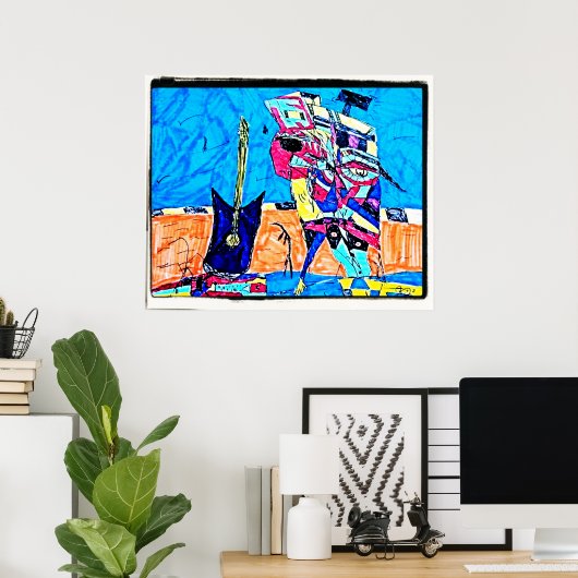 ABSTRACTE GUITARISTISCHE TEKENING POSTER (Thuiskantoor)