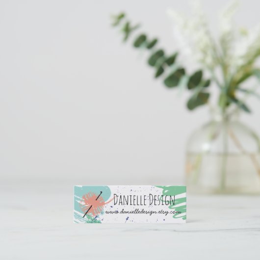 Abstracte haakhaken, kleurig, van garen mini visitekaartje (Staand voorkant)