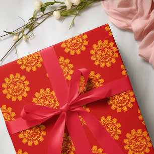 Abstracte Haida gezicht rode inheemse patroonstam Cadeaupapier