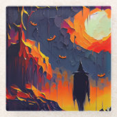 Abstracte Halloween nacht Glazen Onderzetter (Voorkant)