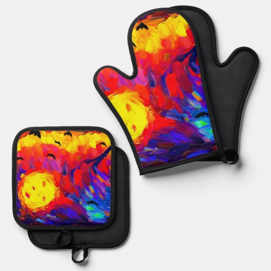 Abstracte Halloween nacht Ovenwant & Pannenlap Set (Voorkant / Achterkant)