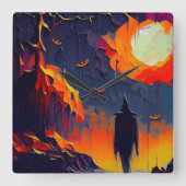 Abstracte Halloween nacht Vierkante Klok (Voorkant)