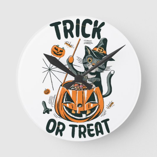 Abstracte Halloweenkat Ronde Klok (Voorkant)