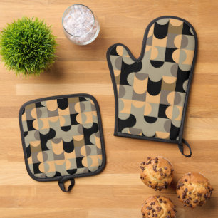 Abstracte Halve Cirkels Mod Op Fusie Kunst Patroon Ovenwant & Pannenlap Set