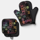 Abstracte halve cirkels model op fusiepatroon ovenwant & pannenlap set (Voorkant / Achterkant)