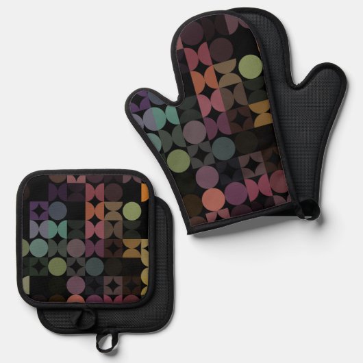 Abstracte halve cirkels model op fusiepatroon ovenwant & pannenlap set (Voorkant / Achterkant)