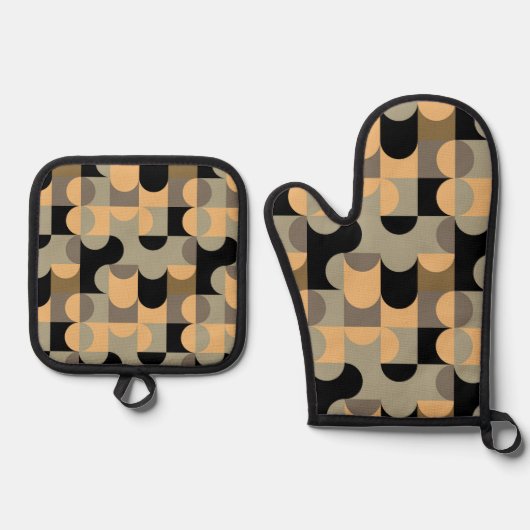 Abstracte halve cirkels model op fusiepatroon ovenwant & pannenlap set (Voorkant)