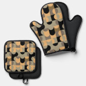 Abstracte halve cirkels model op fusiepatroon ovenwant & pannenlap set (Voorkant / Achterkant)