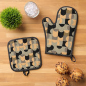 Abstracte halve cirkels model op fusiepatroon ovenwant & pannenlap set (Top down)