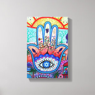 Abstracte Hamsa Boom van het Leven Oogoog Canvas Afdruk