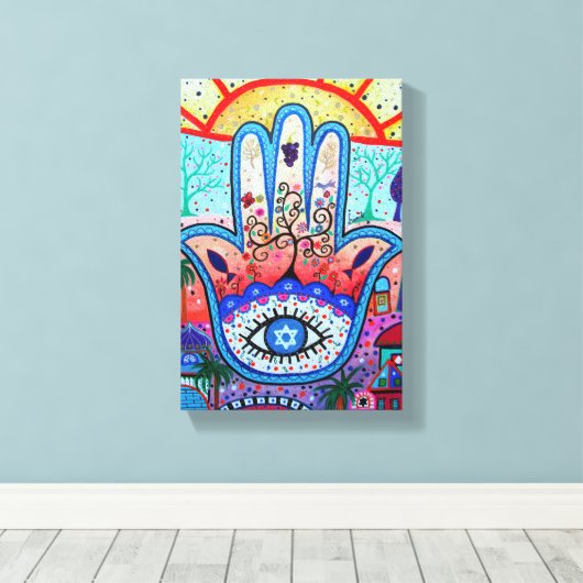 Abstracte Hamsa Tree of Life Eye Canvas Afdruk (Insitu (Houten vloer))