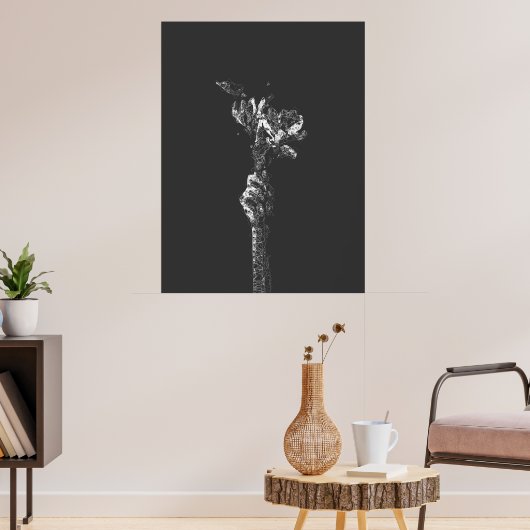 abstracte hand die bloemen vasthoudt Fine Line Art Poster (Woonkamer 3)