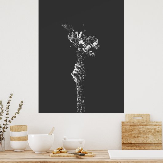 abstracte hand die bloemen vasthoudt Fine Line Art Poster (Keuken)