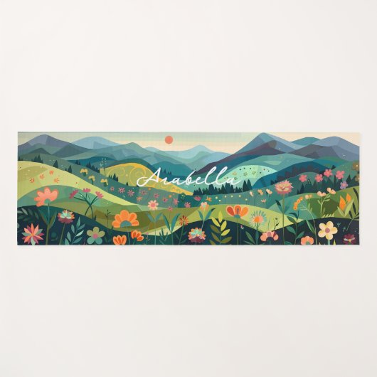 Abstracte Hand Drawing Mountains Bloemenmeditatie Yogamat (Voorkant (horizontaal))