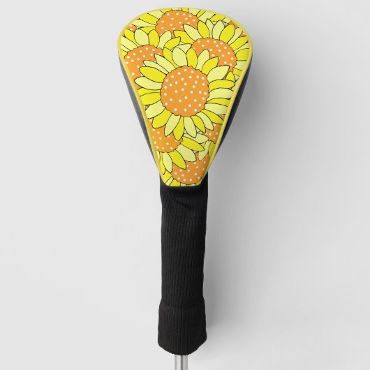 Abstracte hand getrokken zonnebloempatroon golfheadcover (Voorkant)