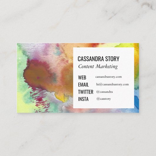 Abstracte handbeschilderde waterverf spetters visitekaartje (Achterkant)