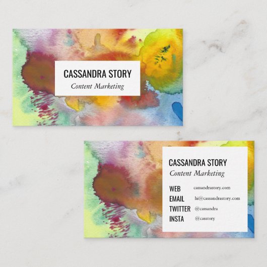 Abstracte handbeschilderde waterverf spetters visitekaartje (Voorkant / Achterkant)