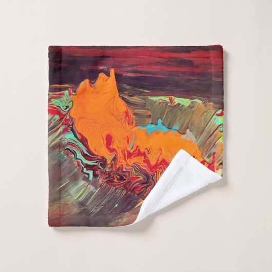 Abstracte handdoekset "Oranje barst" zwart Bad Handdoek (Wasdoekje)
