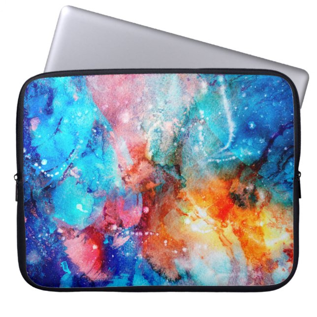 Abstracte handgemaakte textuur. Marbling blue en o Laptop Sleeve (Voorkant)