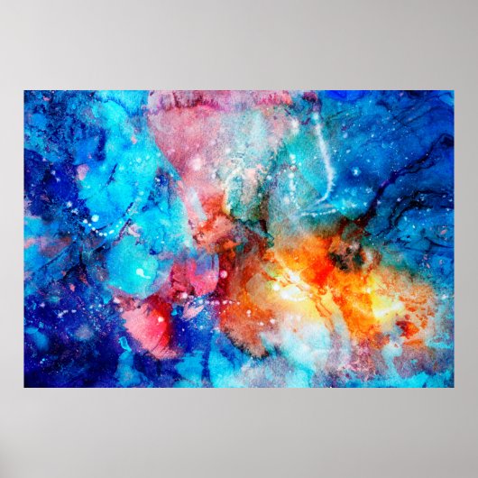 Abstracte handgemaakte textuur. Marbling blue en o Poster (Voorkant)