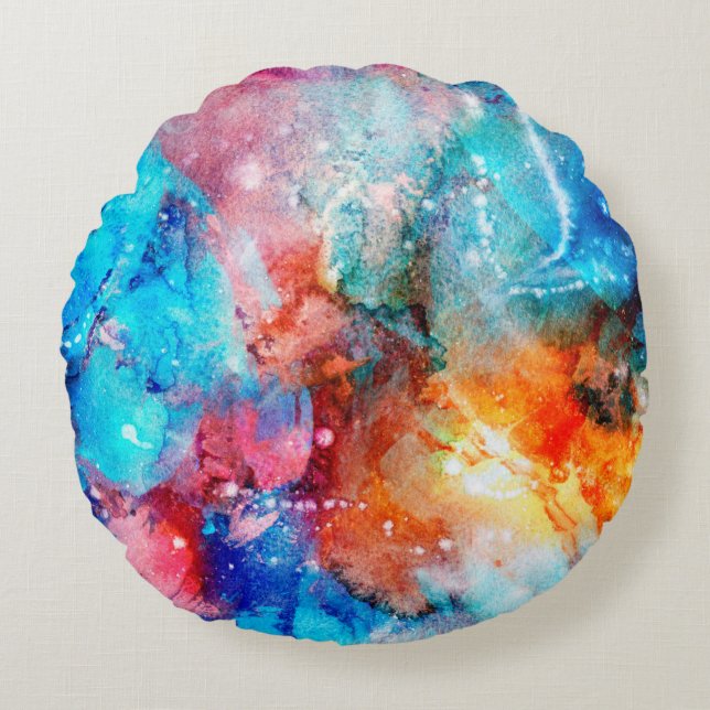 Abstracte handgemaakte textuur. Marbling blue en o Rond Kussen (Voorkant)