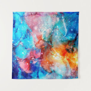Abstracte handgemaakte textuur. Marbling blue en o Wandkleed