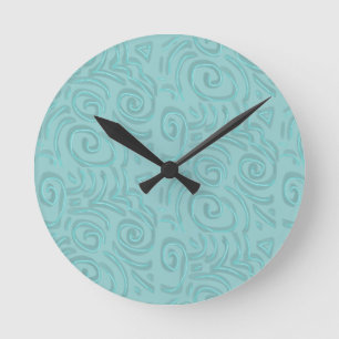 Abstracte handgetekende artistieke turquoise ronde klok