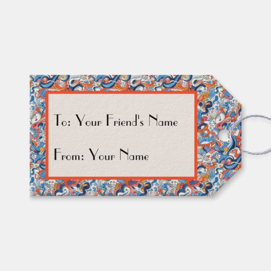 Abstracte handgetekende doedels cadeaulabel (Voorkant (Horizontaal))