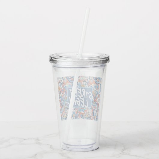 Abstracte handgetekende doodles acryl drinkbeker (Achterkant)