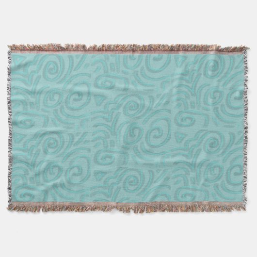 Abstracte handgetekende kunst turquoise deken (Voorkant)