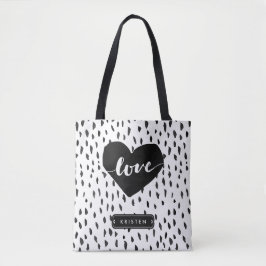 Abstracte handgetekende Love Heart Black White Sti Tote Bag