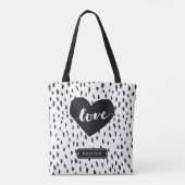 Abstracte handgetekende Love Heart Black White Sti Tote Bag (Achterkant)