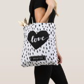 Abstracte handgetekende Love Heart Black White Sti Tote Bag (Dichtbij)