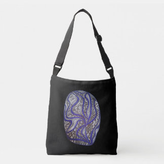 Abstracte handgetekende moderne zwarte blauwpatroo crossbody tas