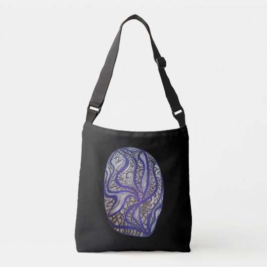 Abstracte handgetekende moderne zwarte blauwpatroo crossbody tas (Voorkant)