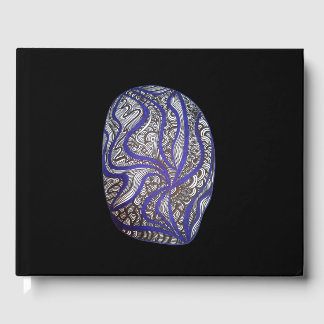 Abstracte handgetekende moderne zwarte blauwpatroo gastenboek