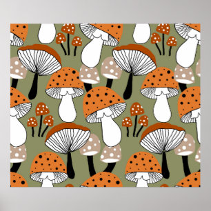 Abstracte handtekening kleurrijke paddenstoelen he poster