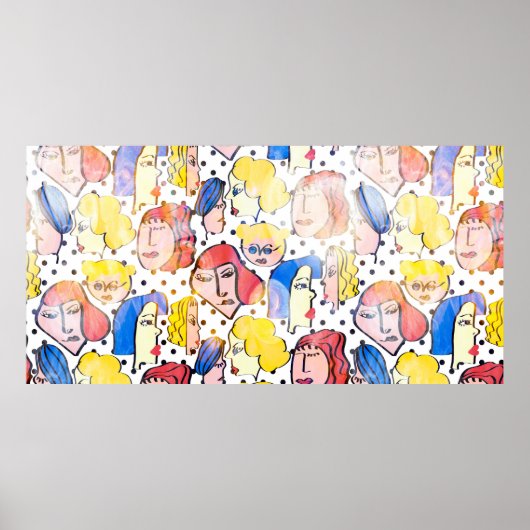 Abstracte handtekenvrouw staat voor cartoon met wa poster (Voorkant)