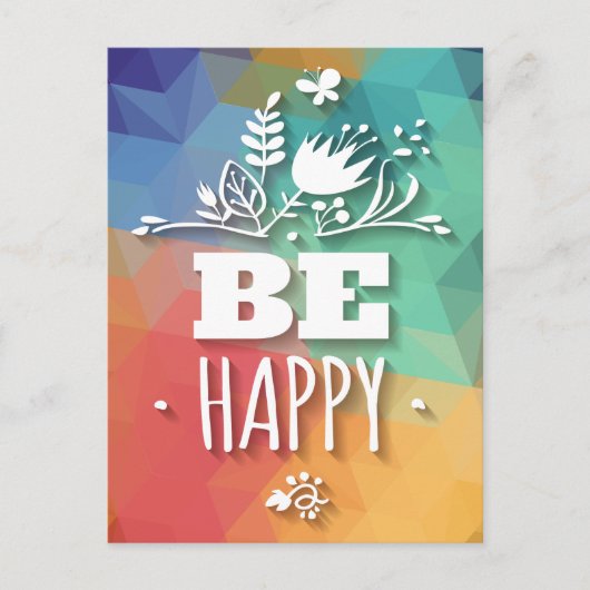 Abstracte Happy Floral Attitude Life Quote Briefkaart (Voorkant)