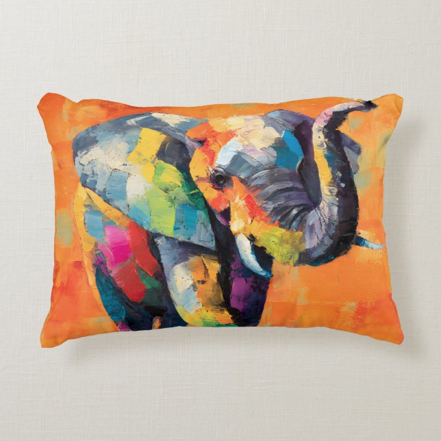 Abstracte Happy Rainbow Elephant Accent Kussen (Voorkant)