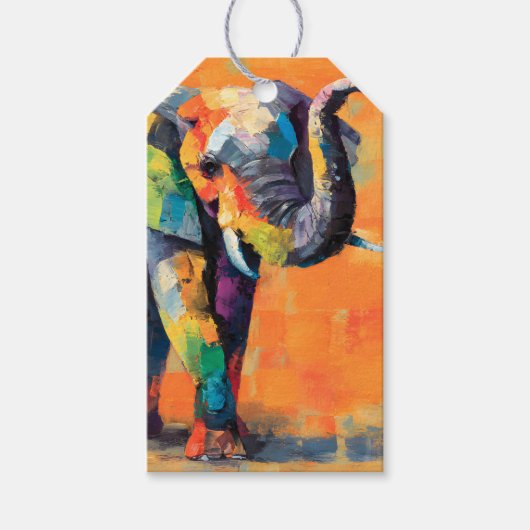 Abstracte Happy Rainbow Elephant Cadeaulabel (Voorkant)