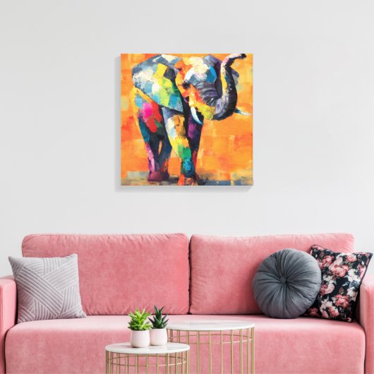 Abstracte Happy Rainbow Elephant Canvas Afdruk (Insitu (Woonkamer))