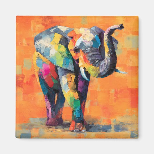 Abstracte Happy Rainbow Elephant Magneet (Voorkant)