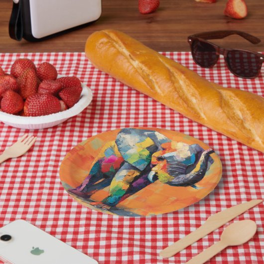 Abstracte Happy Rainbow Elephant Papieren Bordje (Picknick)
