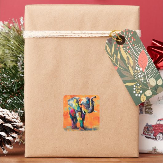 Abstracte Happy Rainbow Elephant Vierkante Sticker (Feestdagen)