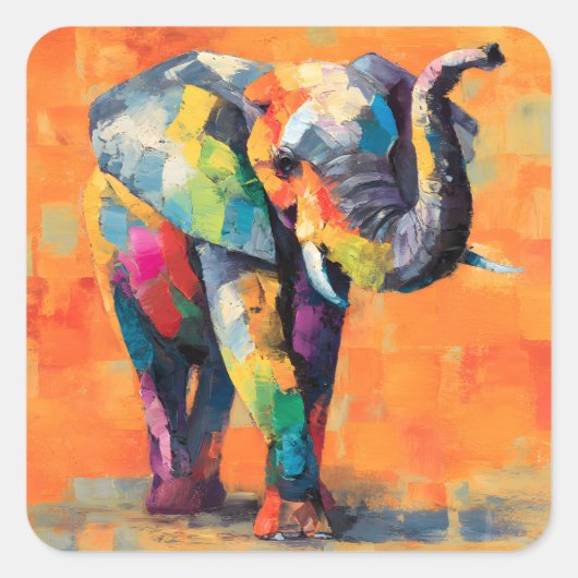 Abstracte Happy Rainbow Elephant Vierkante Sticker (Voorkant)